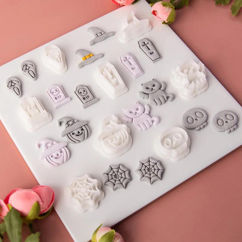 Halloween Polymer Clay Cutters Hat Pumpkin Tombstone Spider Web Skull Cats Clay Cutters DIY Earring Jewelry Hand Tools