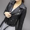 Women Jacket Faux Leather Smooth Surface Turn-down Collar Zip-up Zipper And Rivet Decor Long Sleeves Motorcycle Coat Travel Outerwear