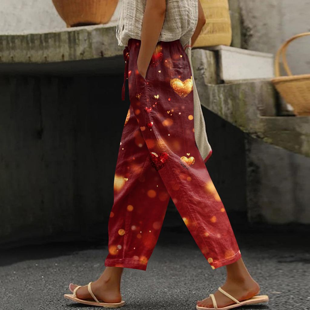 Damen Freizeithose Modische Print Kordelzug Taschen Elastische Taille Hose