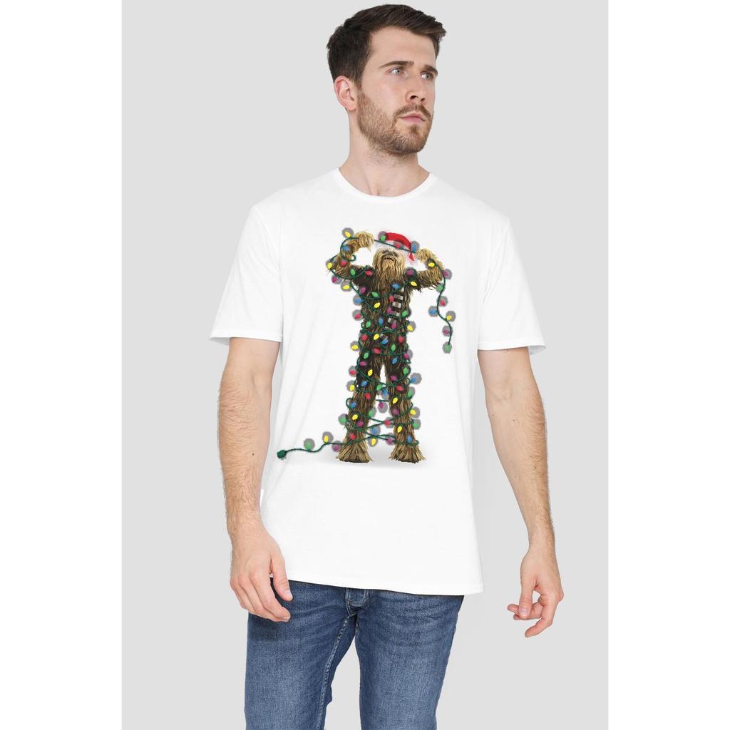 STAR WARS Mens Chewbacca Fairy Lights Christmas T-Shirt