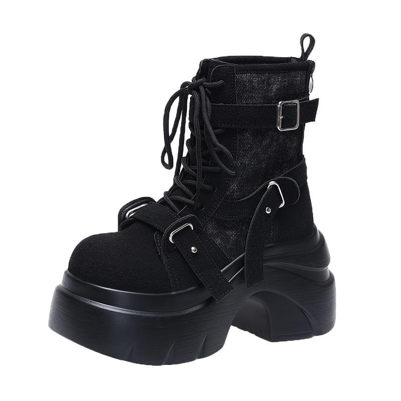 Fashion Designer Women's Short Boots New Autumn Winter Suede Leather Chunky Boots Gladiator High Platfom Buckle Goth Boots Mujer Zapatos