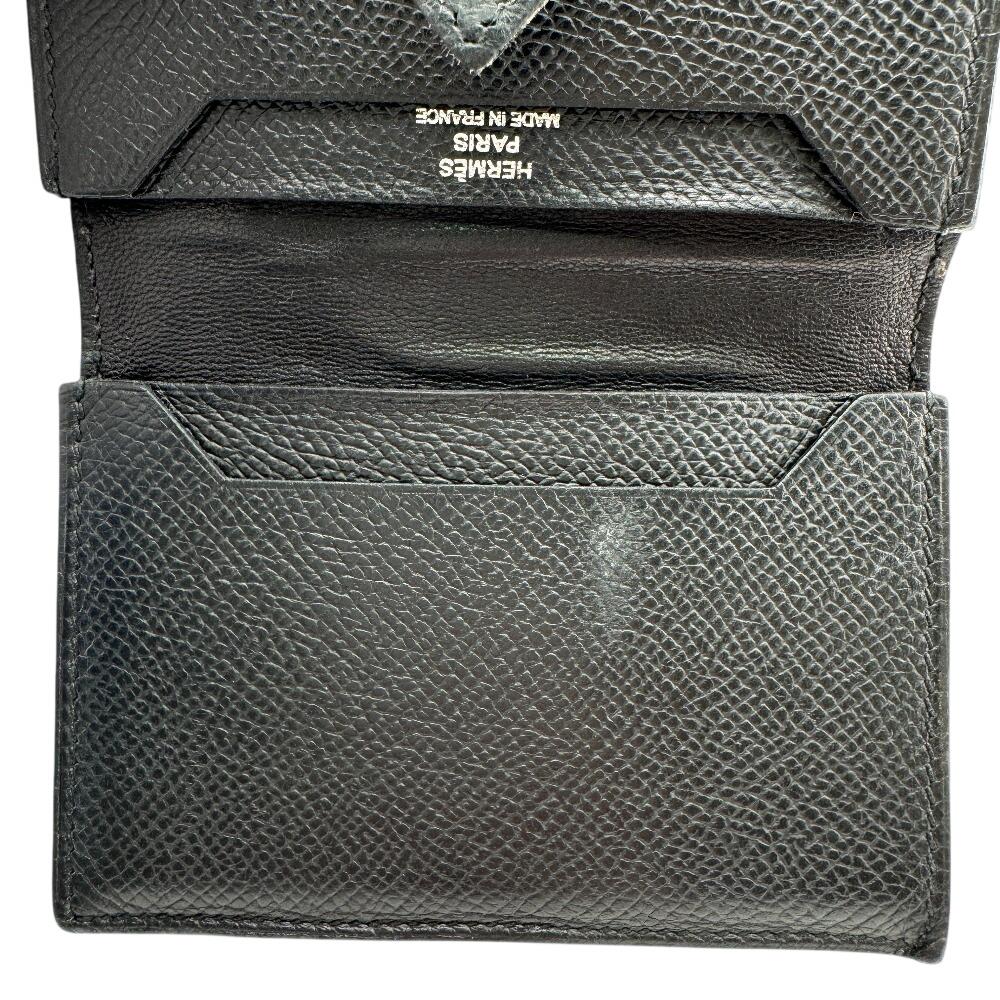 HERMES Bean leather Card Case black leather unisex Used