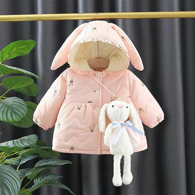 Winter Cartoon Rabbit Long Sleeved Baby Girl Coat Pink Thick Warm Children's