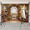 2D Vintage Conservatory Backdrop, Autumn Floral Arch with Lake and Sky Background Cloth