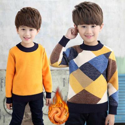 Round Neck Sweater Autumn and Winter Plus Velvet Thickening Inside Warm Sweater Children's Sweater