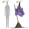 6 FT Halloweenská létající čarodějnice dekorace Hlasem aktivovaná animatronická čarodějnice na koštěti se svítícíma očima pro zahradu dvůr trávník venkovní vnitřní dekorace