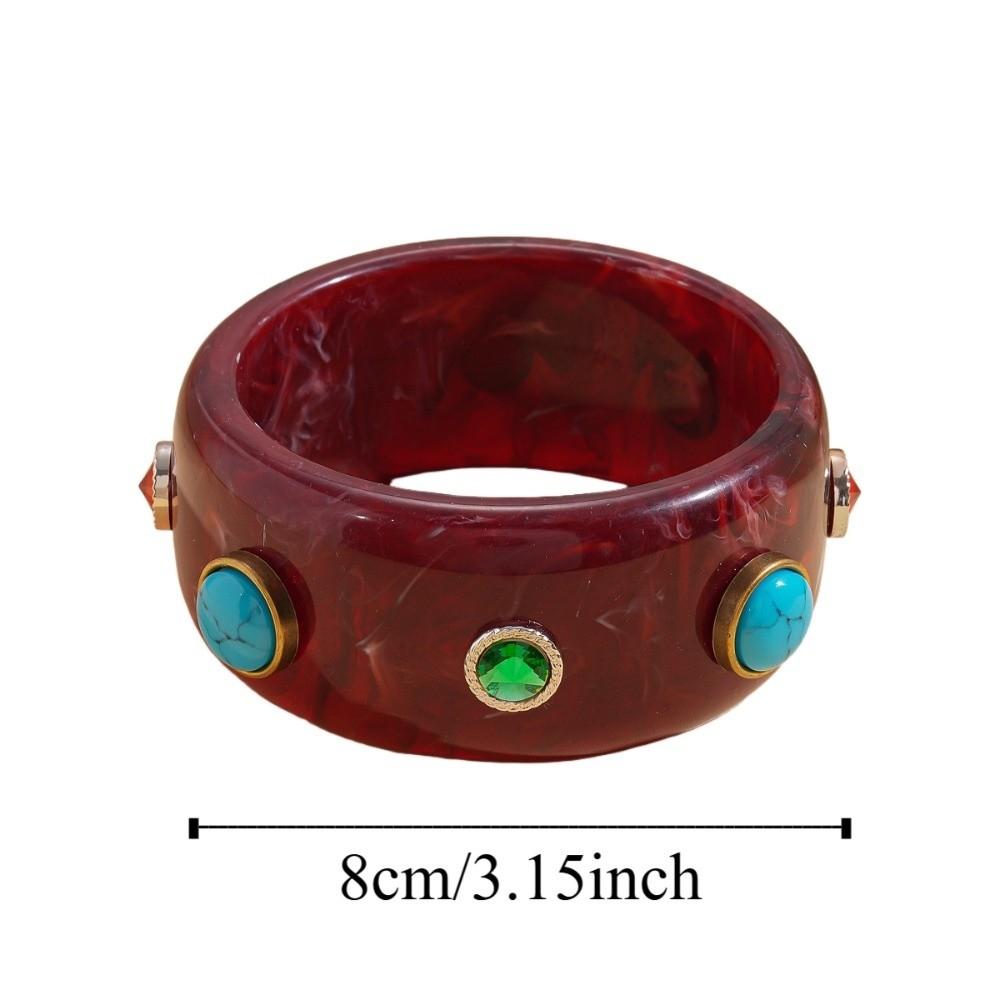 Wide Turquoise Acrylic Bracelet Turquoise Retro Hand Ring Acrylic Rhinestone Bangle  Decoration