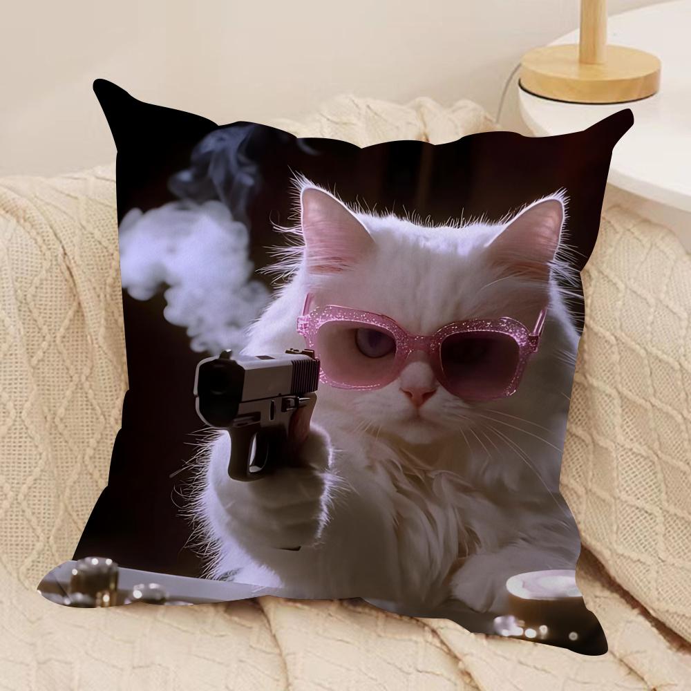 Funny Cat Meme Pillow Cover Short Plush Polyester Cushion Case Decor Throw Pillowcase Home Deco