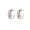 Silver Needle Asymmetrical Chain Earrings: Sweet Pink Zircon, Butterfly & Bear Designs for Women