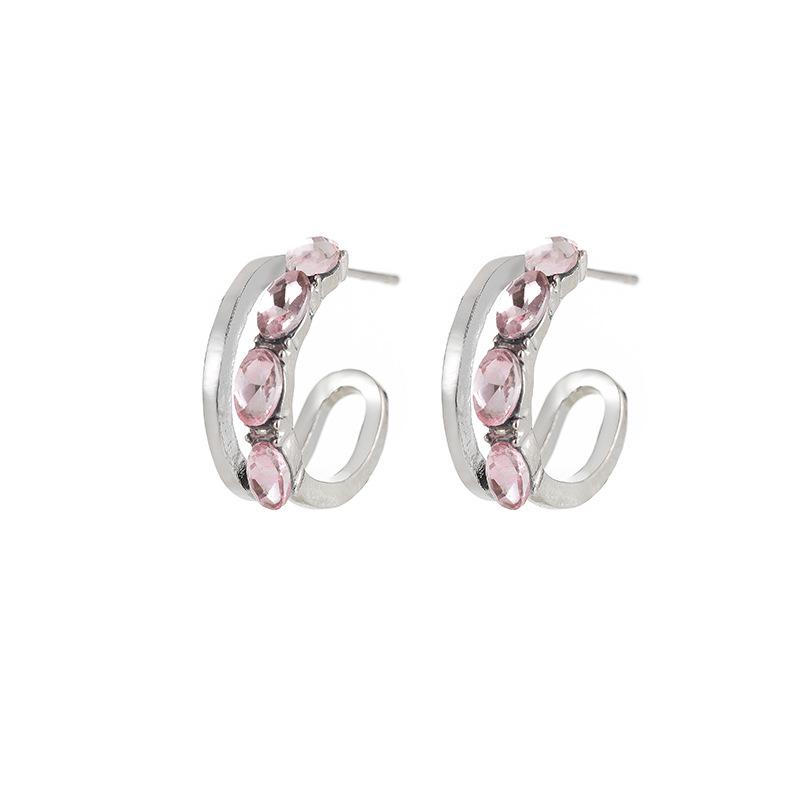 Silver Needle Asymmetrical Chain Earrings: Sweet Pink Zircon, Butterfly & Bear Designs for Women