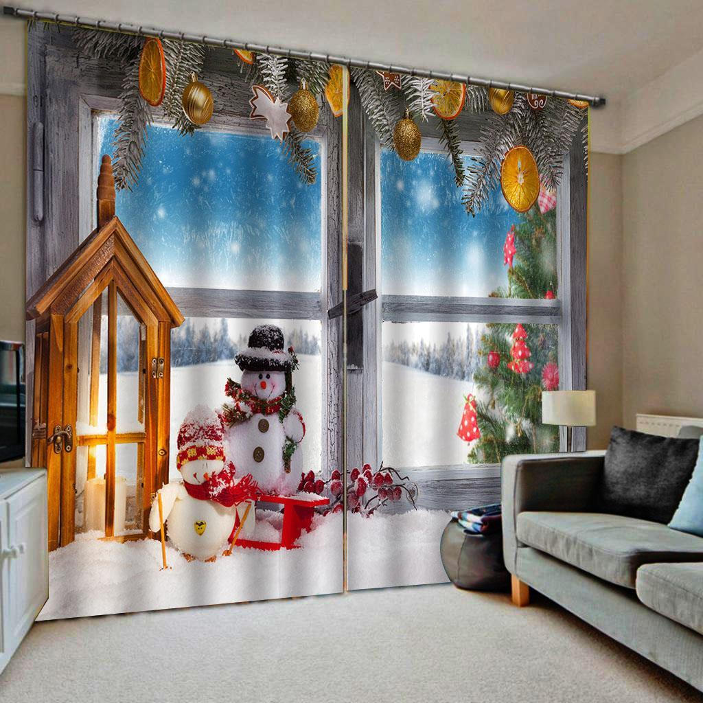 200x140cm Christmas Curtains Kit Waterproof Snowman 2 Panels