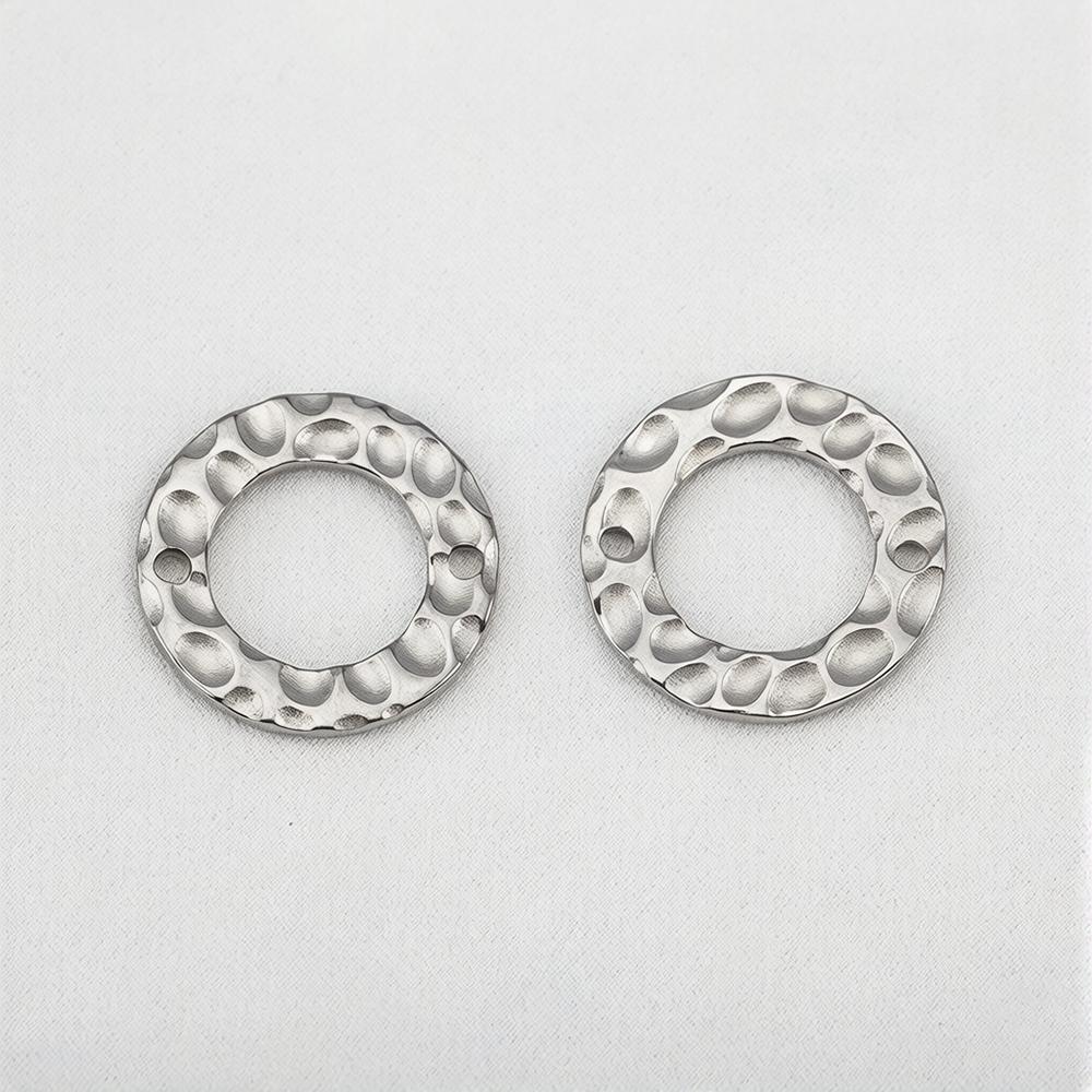 10Pcs Stainless Steel Embossed Pleats Double Hole Circle Charm Pendant Necklace Cabochon Tray Bezel Blank Setting Jewelry Making