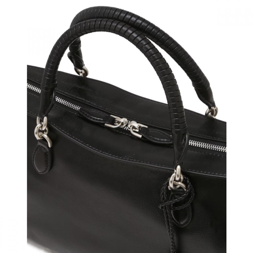 Daks Black Leather Tote Bag With Logo Decoration Dcba6f270bk