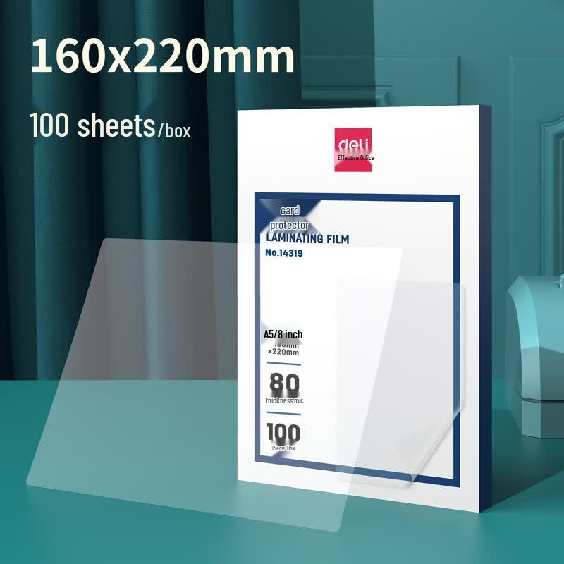 Deli Laminating Pouches A5 8-Mil (100 Sheets) CN plug (adapter included)