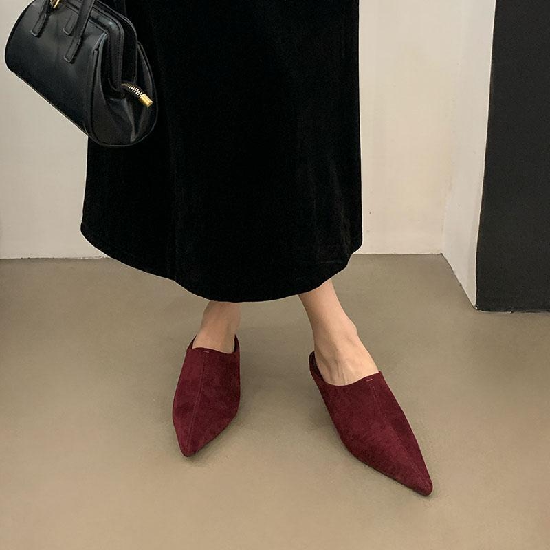Fashion Fashion Flock Women Low Heel Pumps Shoes Slides Mules Female Shallow Footwear Pointed Toe Ladies Heeled Shoes Sandals  lady