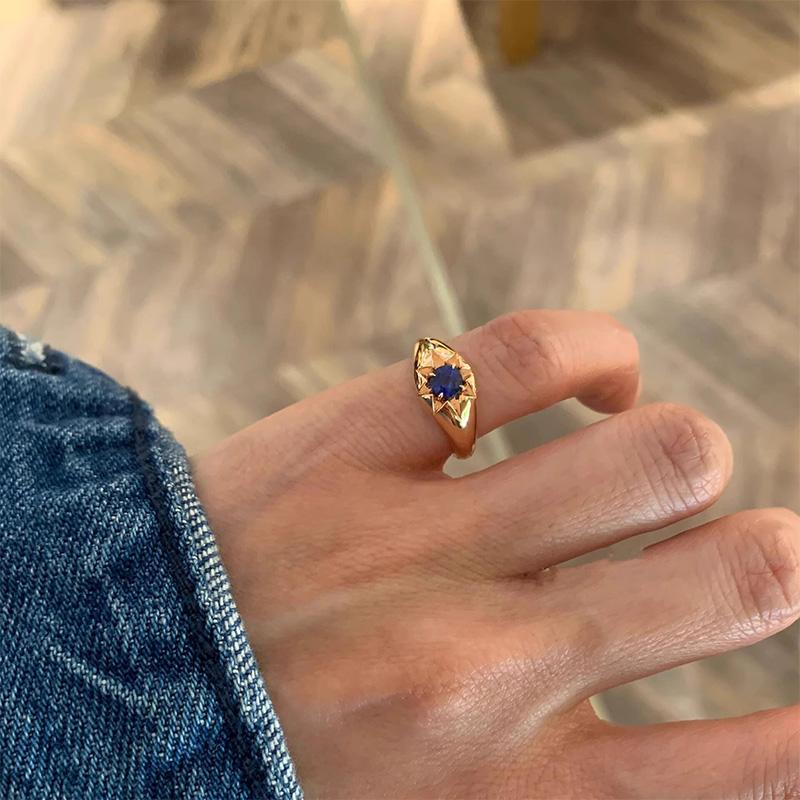 1Pc Gold Color Blue Zircon Star Tail Rings For Women Couples Exquisite Trendy Elegant Temperament Engagement Jewelry Gifts