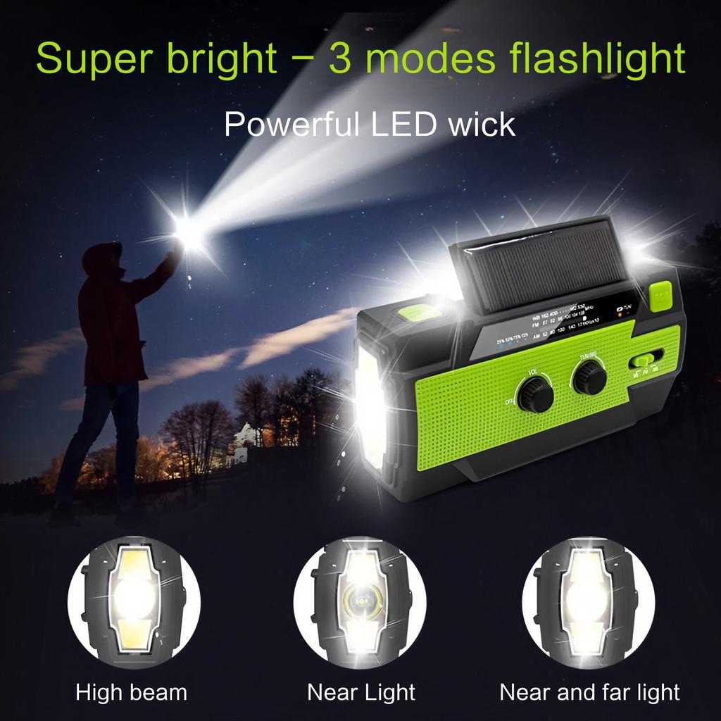 Emergency 4000mAh Solar Hand Crank Radio AM FM NOAA Weather with 1W Flashlight Phone Charger SOS Alarm