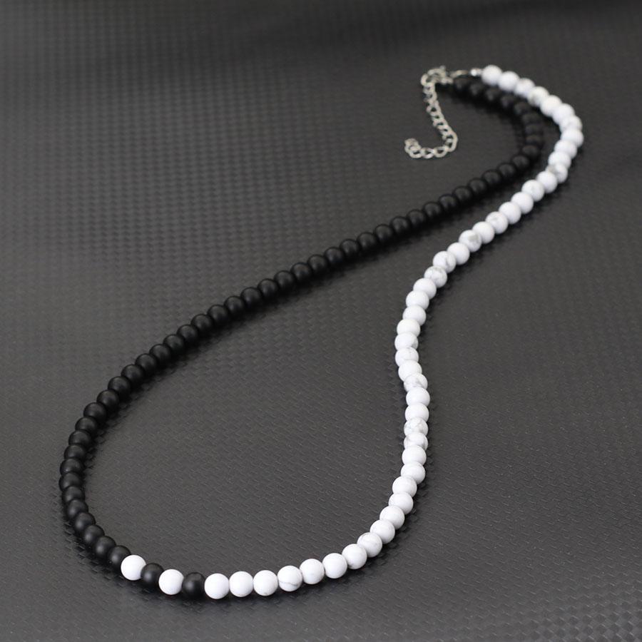 

New Black White Bicolor Necklace For Men Stainless Steel Buckle 24 Inches 6mm Tiger Eyes Lava Hematite Stone Healing Collar 60cm(24inches) черный белый