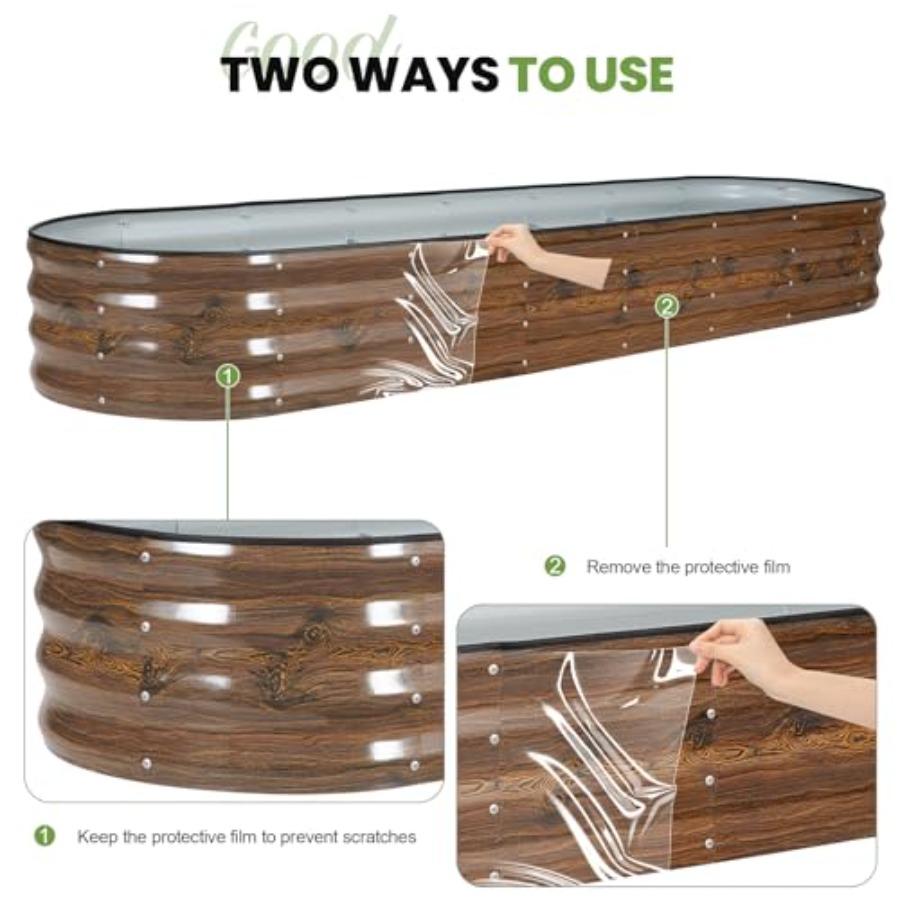 Oval Metal Outdoor Raised Garden Bed 8x2x1ft with Protective Tape Gloves Tools for Vegetables Fruits Flowers Herbs Grain Garden