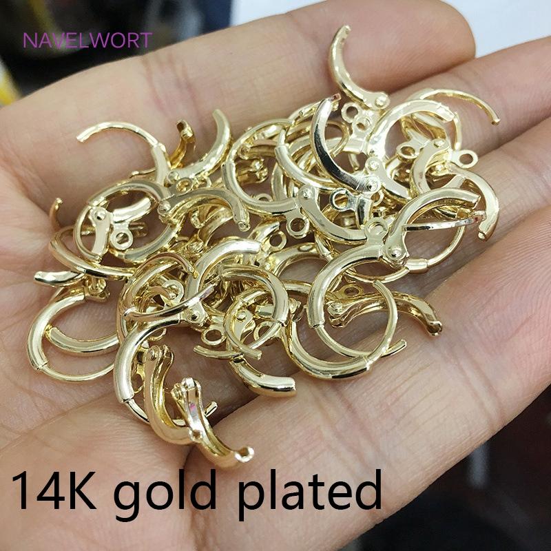 Brass Metal French Hoop Earring Clasps Fittings 14K Gold Plated Ear Setting Base Finding Women Fashion Jewellery Making Supplies
