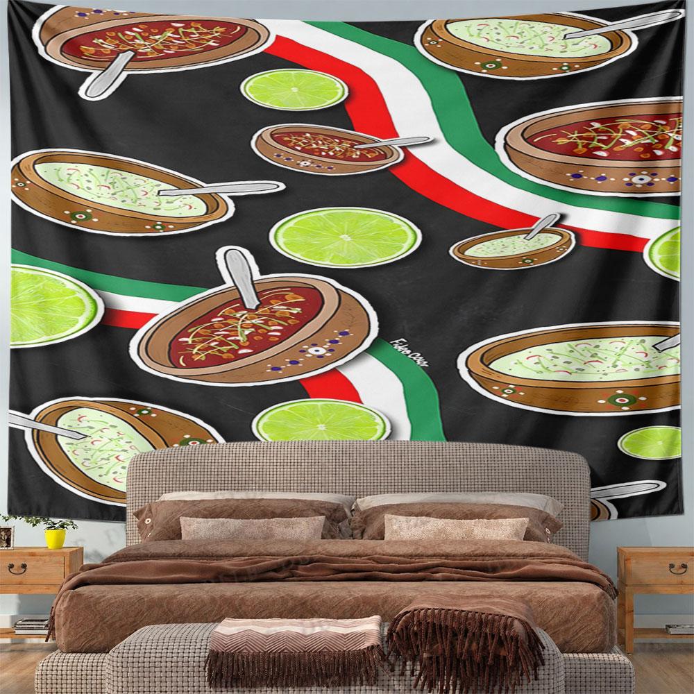 Mexican Cuisine Pattern with Limes Pattern Wall Hanging Tapestry Decorative Tapestry Home Decor for Bedroom and Living Room