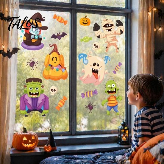 Removable Glass Stickers for Party Halloween Static Window Clings, Cartoon Ghost Pumpkin Witch Monsters Decals, Waterproof Holiday Atmosphere