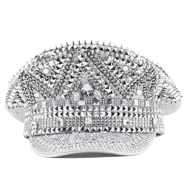 Gleaming Headwear Hat Sparkly Captain Hat Crystal Sailor Hat for Music Festivals