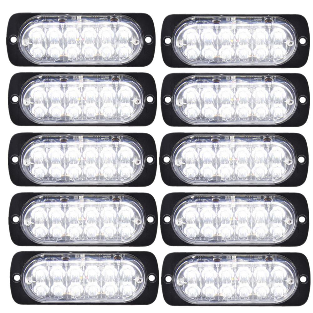 10PCS 12LED Lights Emergencies LED Car Strobe Lights Flashing Warning Light Beacon White Amber 12V 24V LED Stroboscopes For Auto