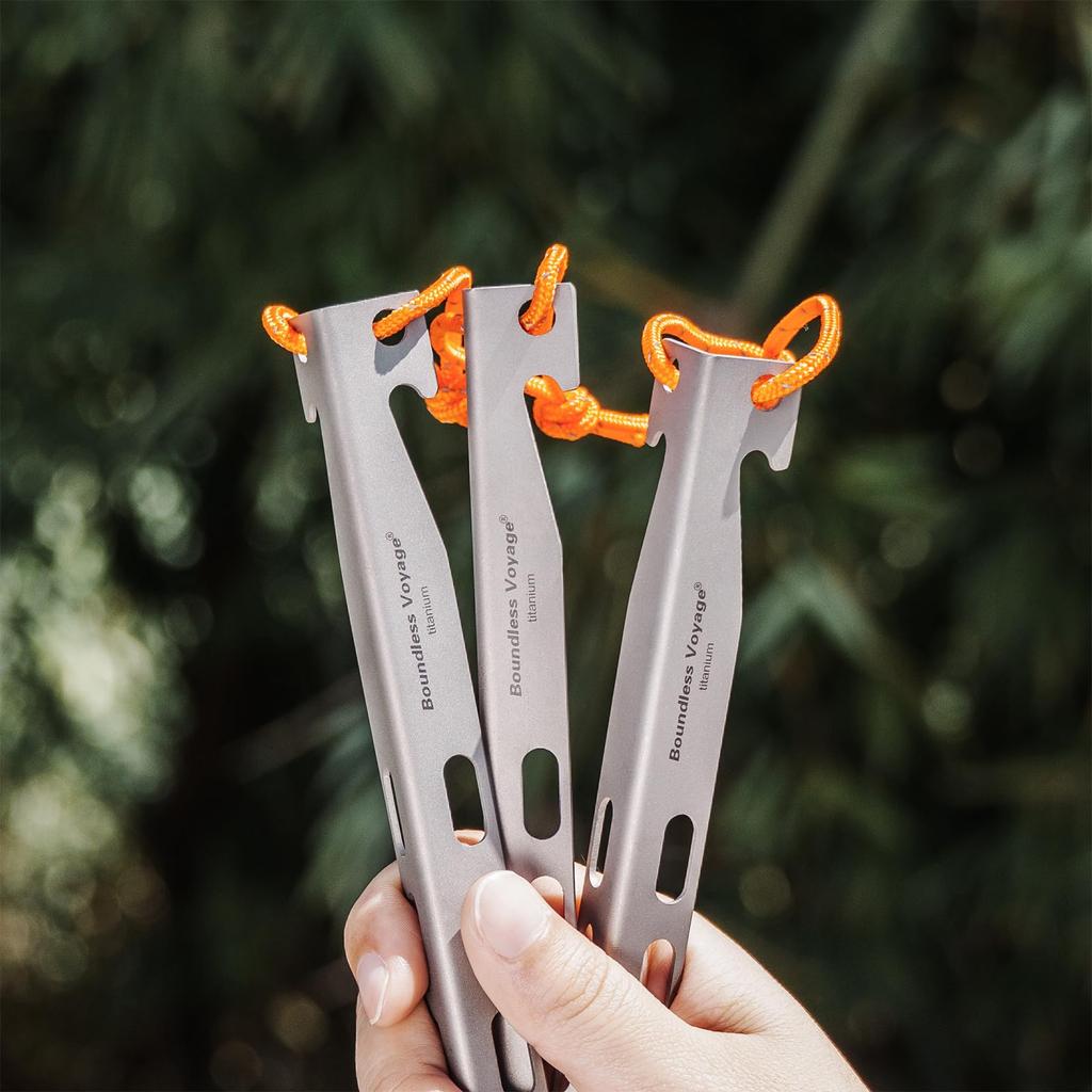 Boundless Voyage Titanium Set of Lightweight with Reflective for Hard and Rocky Snow Pegs for Tents and Solid Stakes for Solo and Outdoor Includes