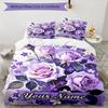 3PC Custom Name Purple Roses Garden Bedding Set Duvet Cover Closure Includes 1 Duvet Cover & 2 Pillowcases for Bedroom