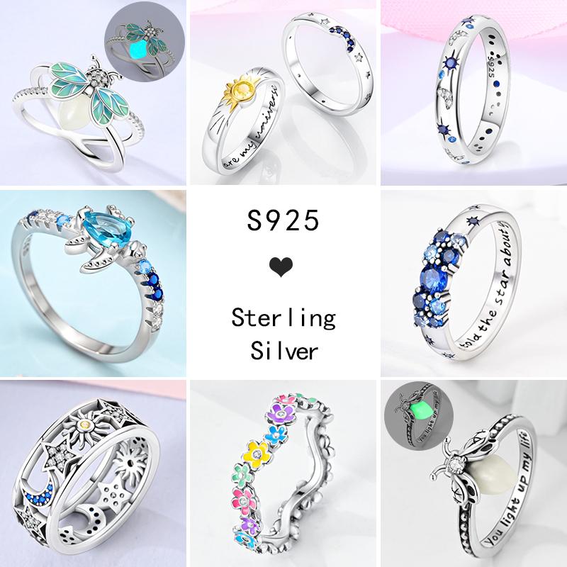 Anelli Nuziali Autentici in Zircone Arcobaleno per Donna100 Rame Cerchio Lucciola Margherita StellaLuna Cuore Rosa Anello Dito Gioielli