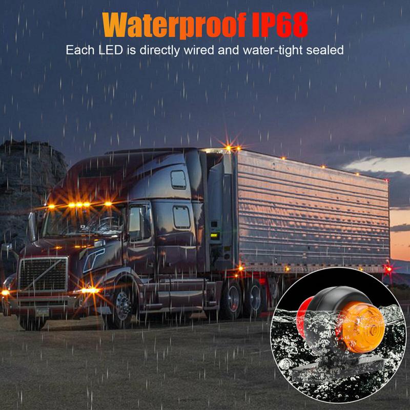 4 Pcs Auto Side Marker Lights Led Truck Trailer Round Dual Face Lamp Ip68 Sealed Waterproof Turn
