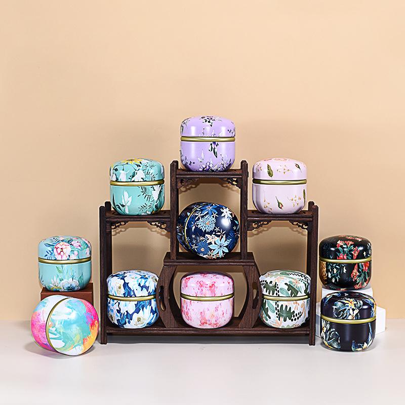 Tea Caddy Tea Box Containers Candle Cans Coffee Candy Snacks Sealed Iron Jars Floral Pattern Small Portable Storage Boxes