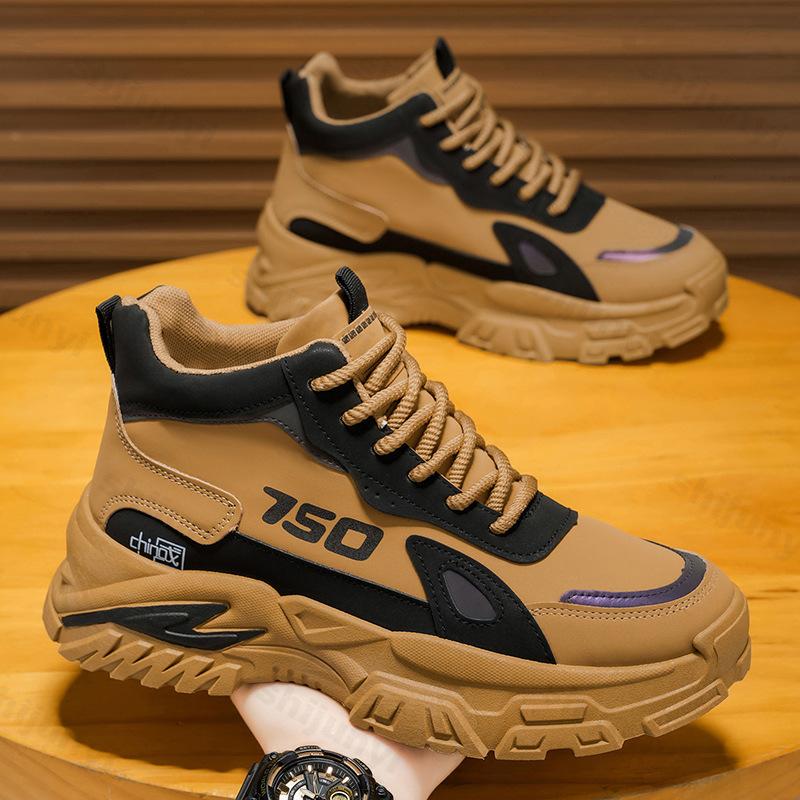 Men Work Shoes Autumn New Outdoor Non Slip Casual Platform Sneakers Height Increase Fashion Lace Up Wear-resistant Hiking Shoes