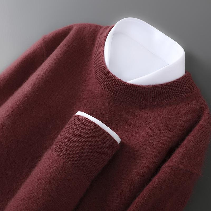 Men's 100% Australian Wool Round Neck Sweater - Casual Business Knitwear for Autumn/Winter