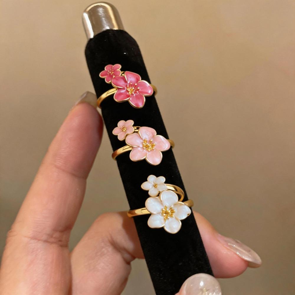 Metal Women Peach Blossom Ring Adjustable Open Jewelry Ring Flower-shaped Ring Birthday Gift