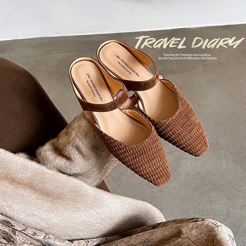 Fashion 2025 NEW Summer Mules Women Sandals Shoes for Women Square Toe Low Heel Women Slippers Cover Toe Slingback Sandals
