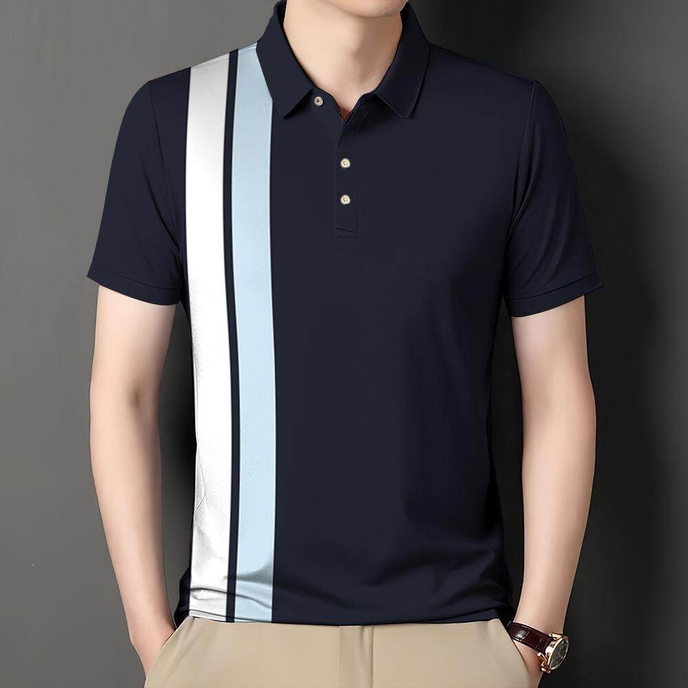 

Поло Baju Lelaki Berjalur Pakaian Lelaki Lengan Pendek Формальная футболка-поло Pakaian 5XL