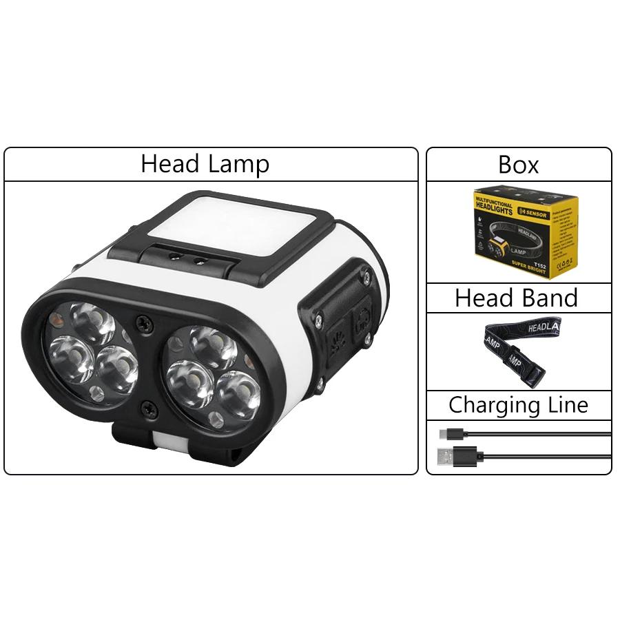 Motion Sensor Headlight TYPE-C Rechageable Led Strong Light Headlamp Portable Fishing Camping Outdoor Head Lamp Work Flashlight