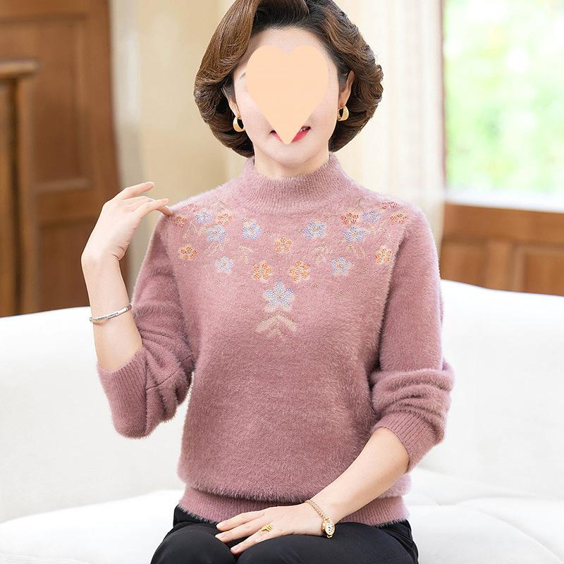 Mutter Winter Nerz-Fleece, Damen-Innenwarmbluse für das mittlere Alter, Mittelalterliche und ältere Plus Samt Dickes Unterhemd