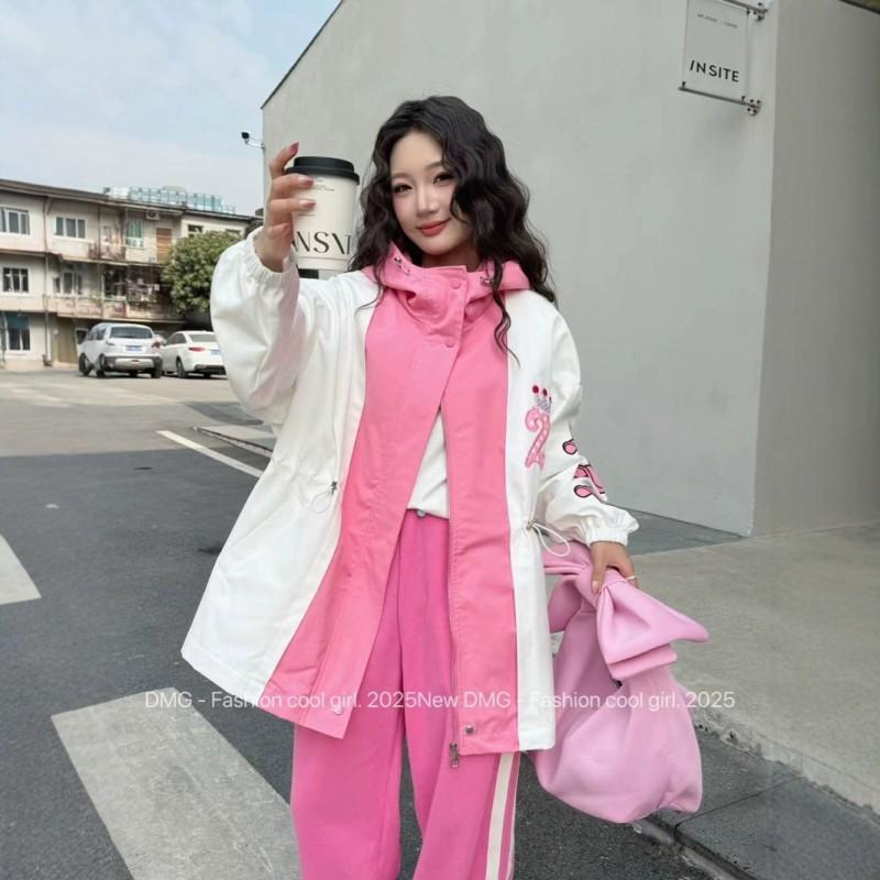 Womens Trench Coat 2026 Hooded Embroidered Streetwear Loose Fit Mid Length Jacket