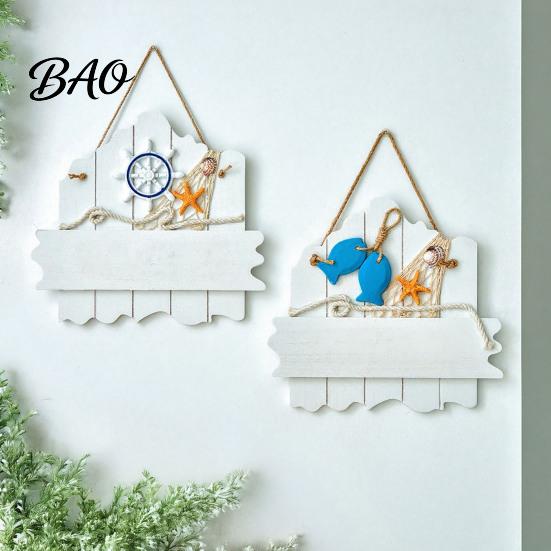 Beach House Accessories Mediterranean Style Wooden Welcome Sign, Starfish And Shells Hanging Seaside Inspired Wall Ornament Plaque, Decorative Art for