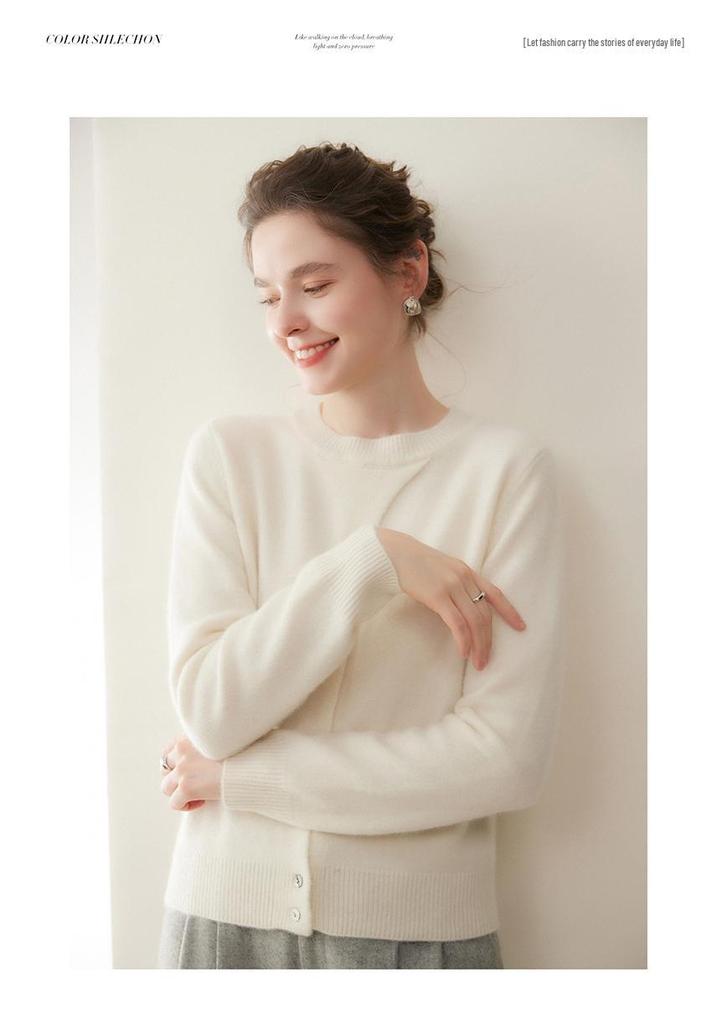 New Women's Cashmere Knit Sweater: Solid Color, Loose Fit, Slimming Round Neck - Perfect for Winter Base Layer