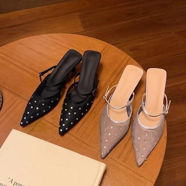 Grape mother summer new high-heeled sandals women's high-end sense summer not tired feet pointed single shoes casual breathable women's shoes