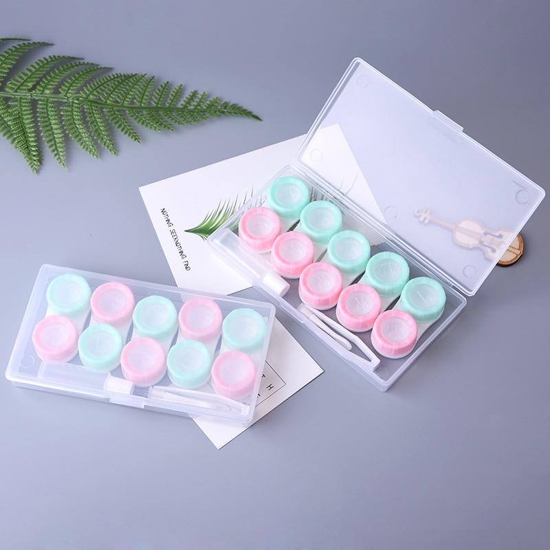 Five Portable High-end Contact Lens Containers for Women and Men, Each with Different Colored Tweezers for Easy Carrying.