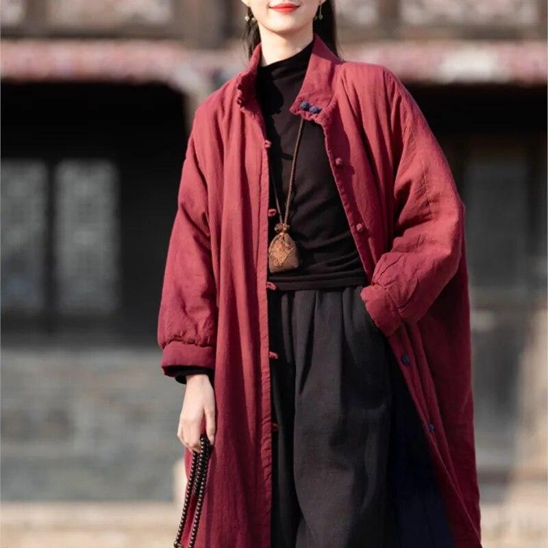 Johnature Frauen Chinesischen Stil Winter Parkas Einfarbig Taste Warme Mäntel Plus Baumwolle Frauen Vintage