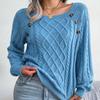 Autumn Winter Women's Cable Knit Sweater Solid Color Square Neck Buttons Long Sleeve Ribbed Knitted Pullover Loose Jumpers Tops