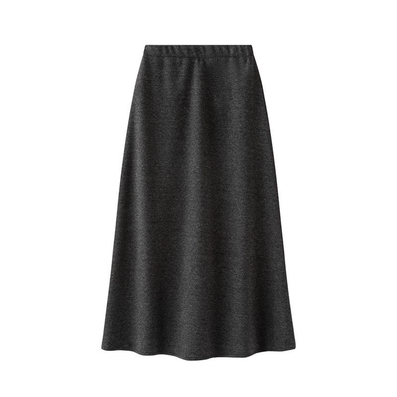 Spring 26 High-End Gray Wool Midi Skirt: High-Waisted, Draped, Elastic Knit Base S темно-серого