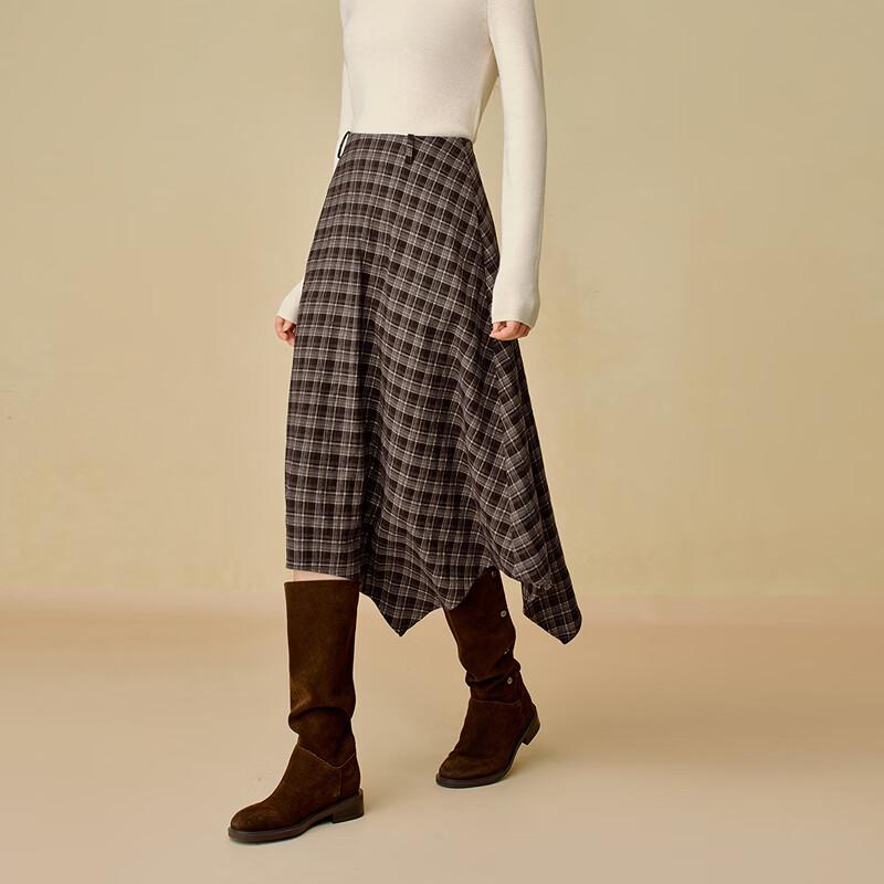 INMAN Plaid Irregular Hem A-Line Skirt