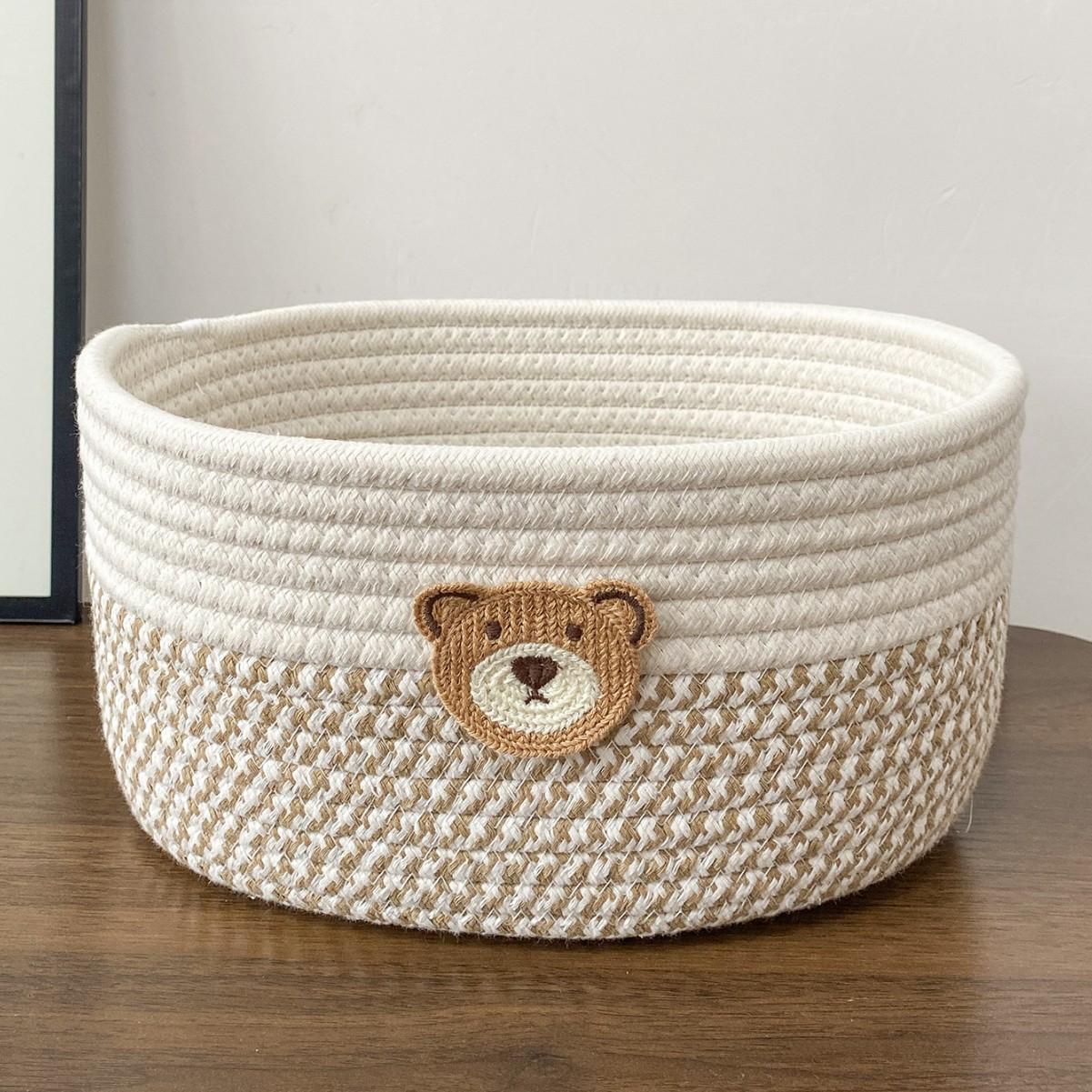 Woven Cute Snack Storage Basket Creative Home Desktop Remote Control Storage Storage Storage Box Bedside Storage Basket 25X18X13CM